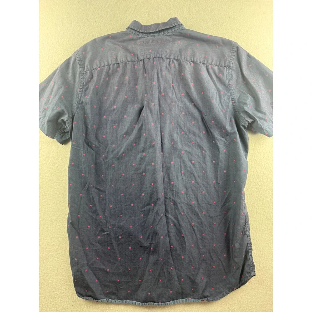 Banana Republic Mens Navy Blue Star Print Short Sleeve Button Down Shirt Slim M